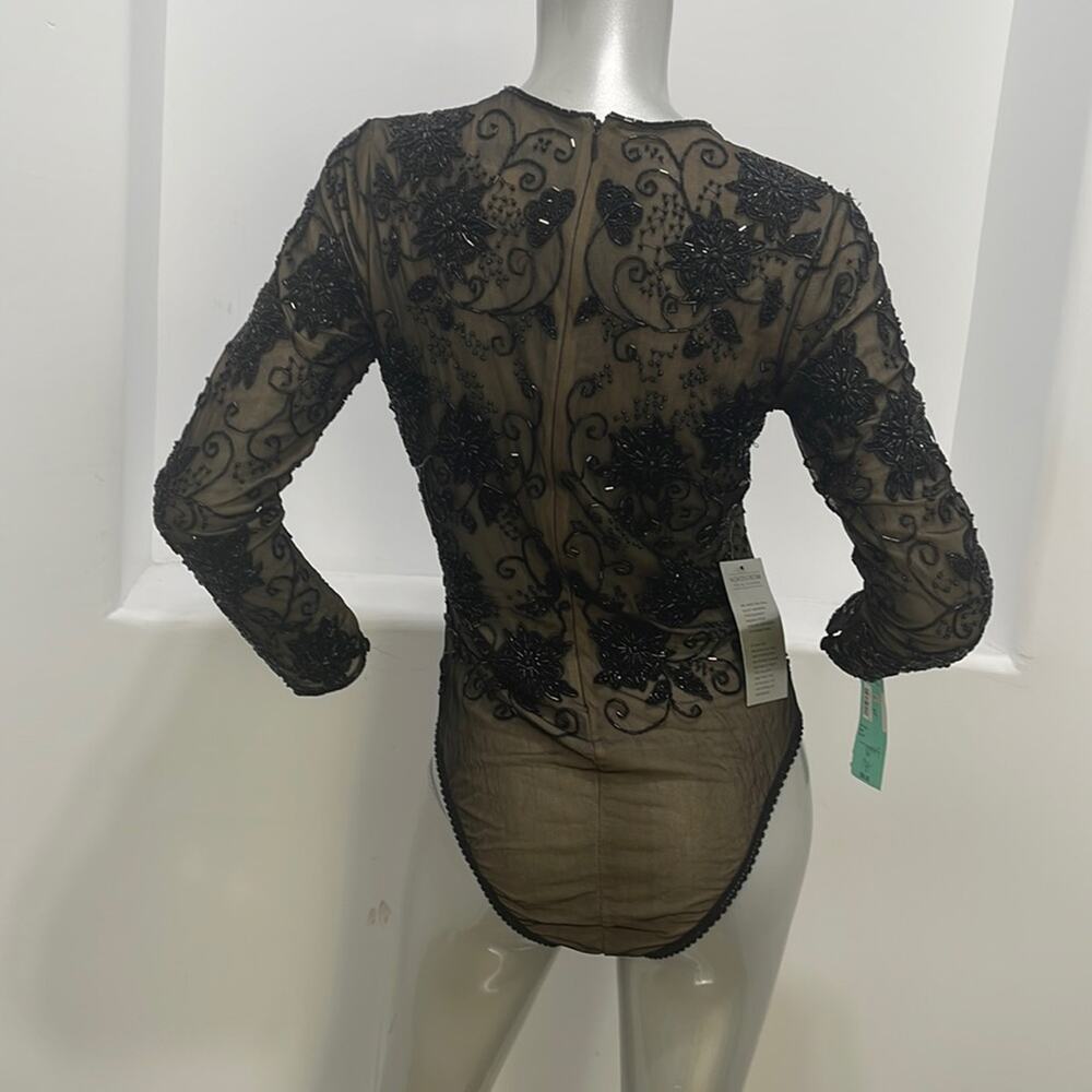 Bob Mackie Special Occasion Beaded Long Sleeve  Bodysuit Black Size S - Picture 9 of 14